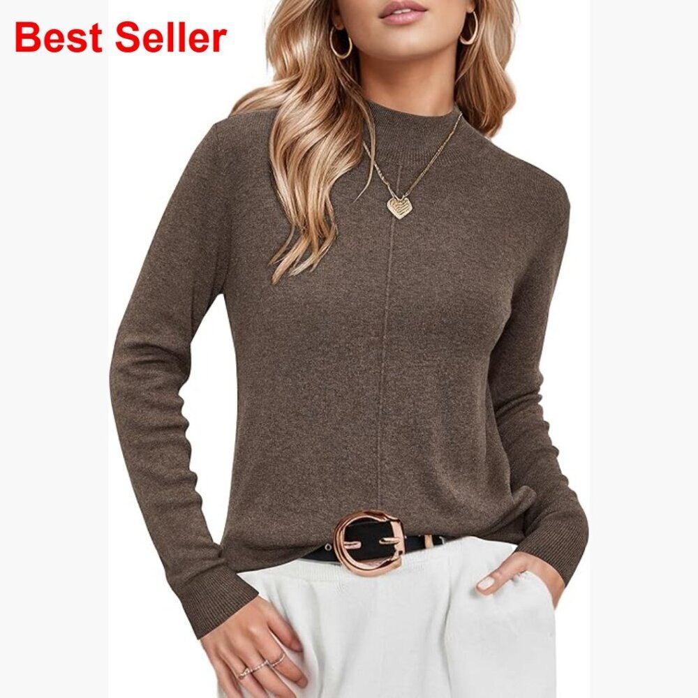 Wool Blend Mock Neck Pullover Sweater Business Casual Long Sleeve